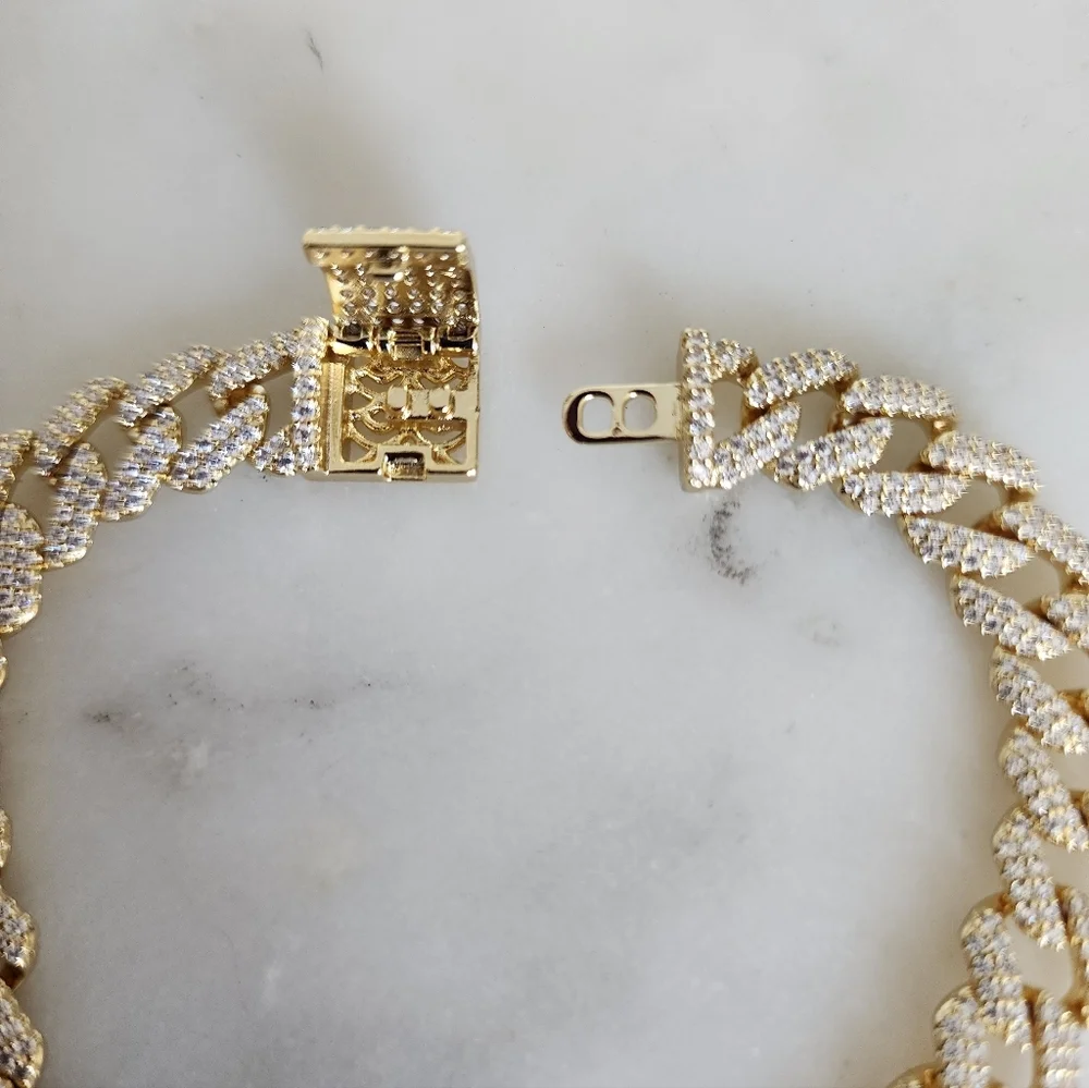 Men's Gold Plated Cuban Link Bracelet 10mm Iced CZ Zirconia 8.5